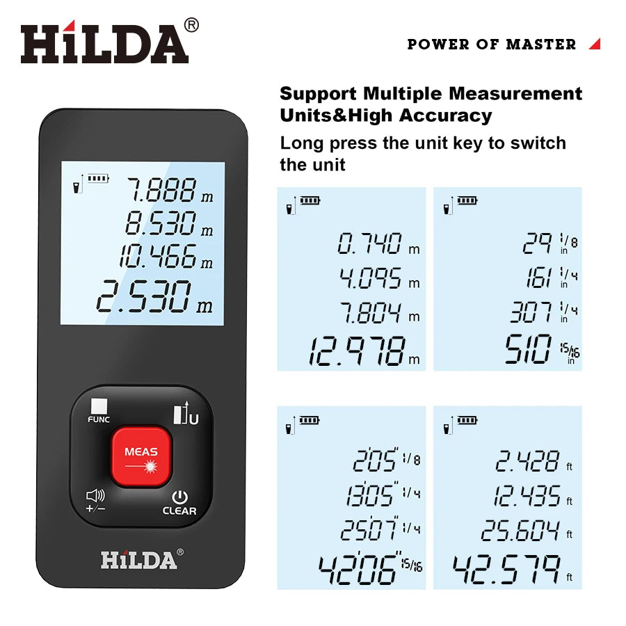 HILDA Laser Rangefinder Distance Meter Rangefinder Laser Tape Range Finder Building лазерный дальномер 120M /100M/50M