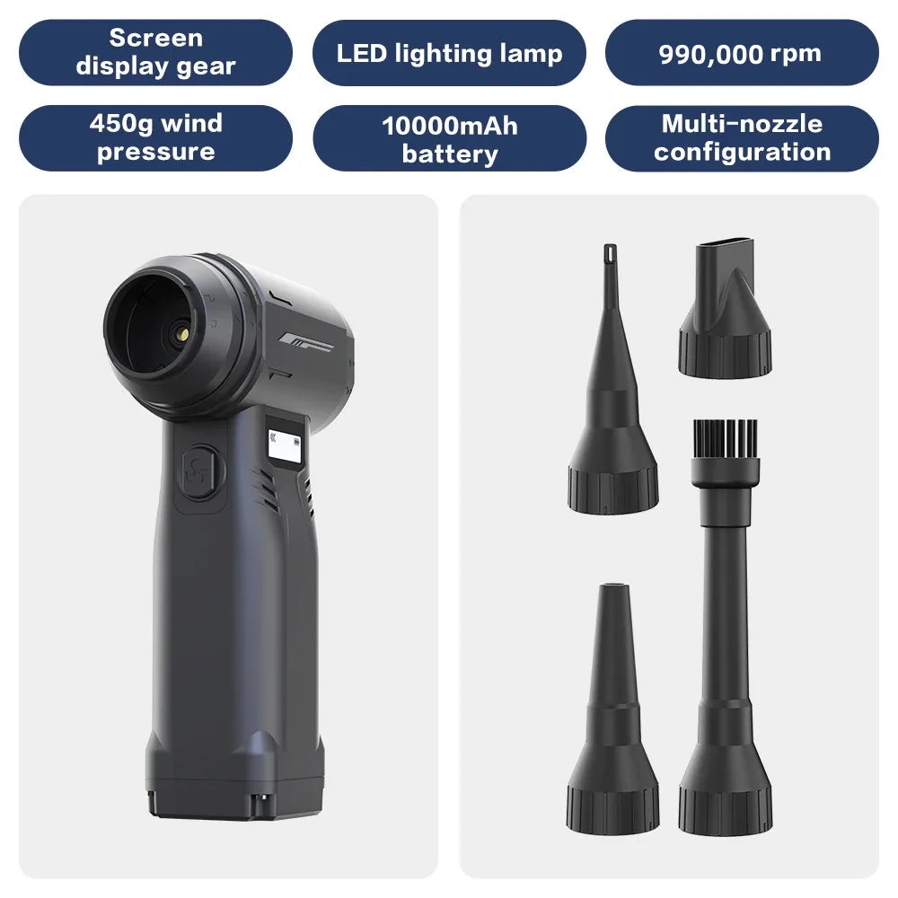 990000RPM Jet Fan LED Lighting Strong Blower Infinite Speed Regulation Blowing/Suction Brushless Duster Blower For Car Clean