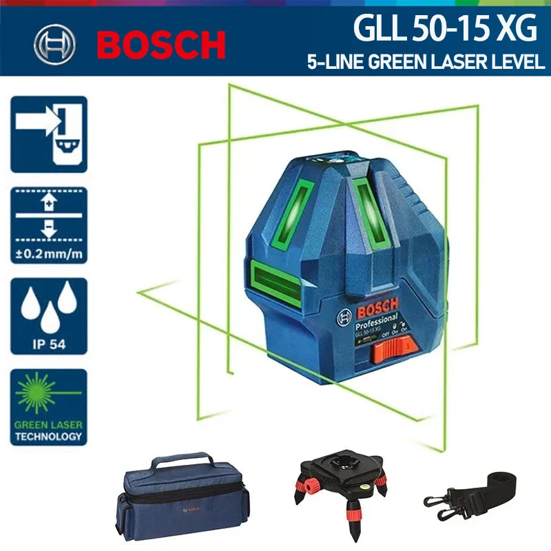 Bosch GLL 50-15 XG 5-Lines Laser Level 3D Laser Level 15M Self-leveling Horizontal & Vertical Cross Measuring Tool Green Beams