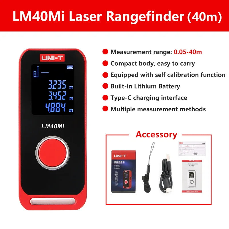 UNI-T Mini Laser Distance Meter 40m 60m Range Finder LED Display Digital Tape Measure Rechargeable Handheld Rangefinder