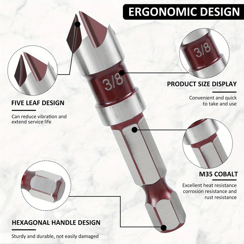 5pcs M35 Cobalt Countersink Drill Bit Set 5 Flute 82° 1/4" Hex Shank 1/4 3/8 1/2 5/8 With Holder Storage Strip for Metal Work