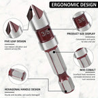 5pcs M35 Cobalt Countersink Drill Bit Set 5 Flute 82° 1/4" Hex Shank 1/4 3/8 1/2 5/8 With Holder Storage Strip for Metal Work