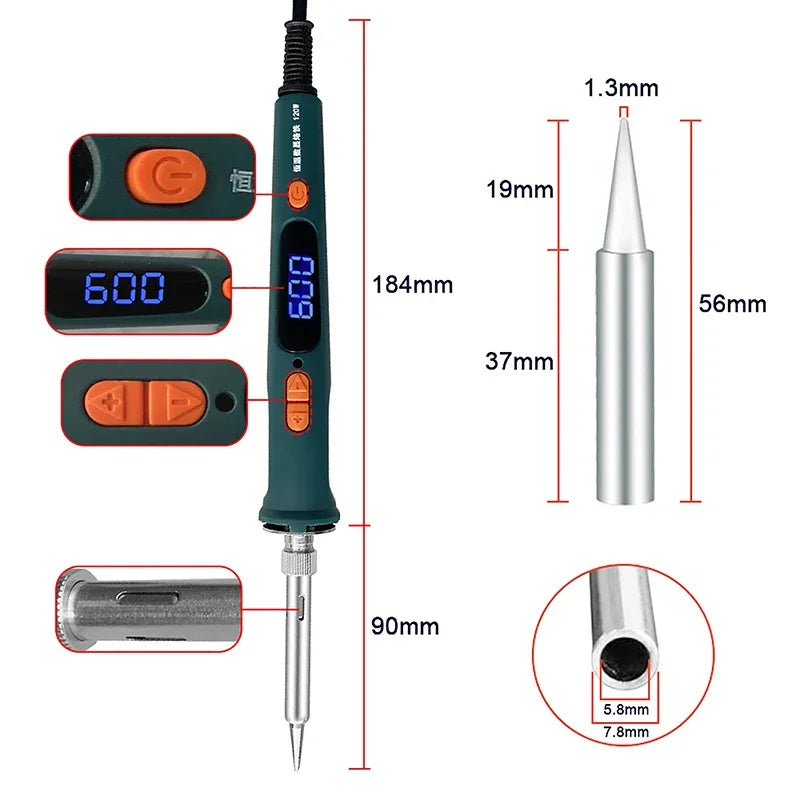Electric Soldering Iron 220V 120W Soldering Iron Repair Soldering Tool Set LED Digital Display Adjustable Temperature 200-600℃