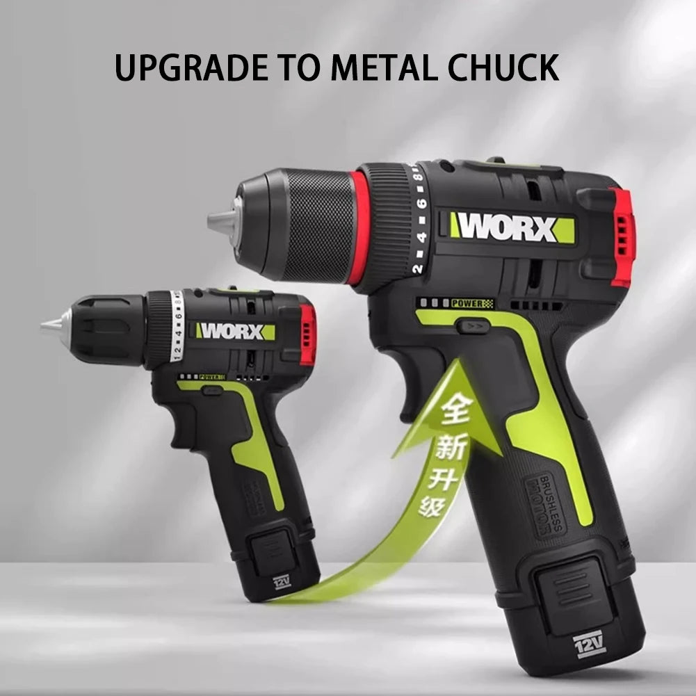 WORX WU130X 12V Cordless Electric Screwdriver Drill 40Nm Brushless Motor for Metalworking Home Lithium Battery Power Tools