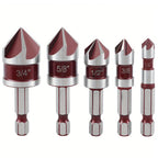 5pcs M35 Cobalt Countersink Drill Bit Set 5 Flute 82° 1/4" Hex Shank 1/4 3/8 1/2 5/8 With Holder Storage Strip for Metal Work