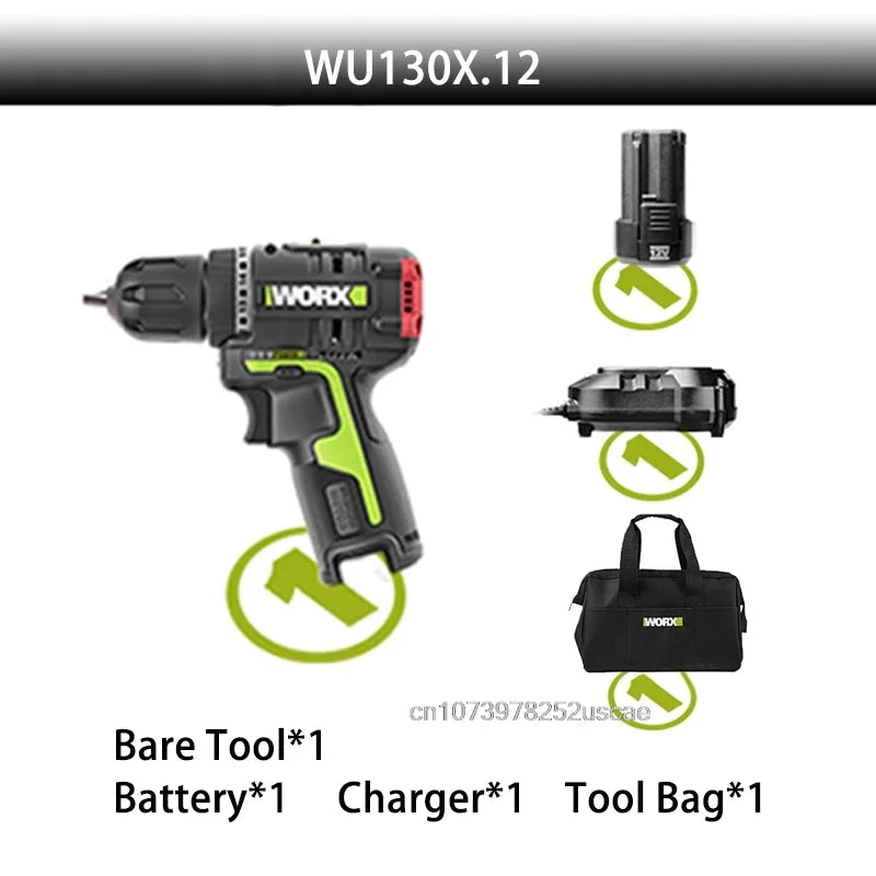 WORX WU130X 12V Cordless Electric Screwdriver Drill 40Nm Brushless Motor for Metalworking Home Lithium Battery Power Tools