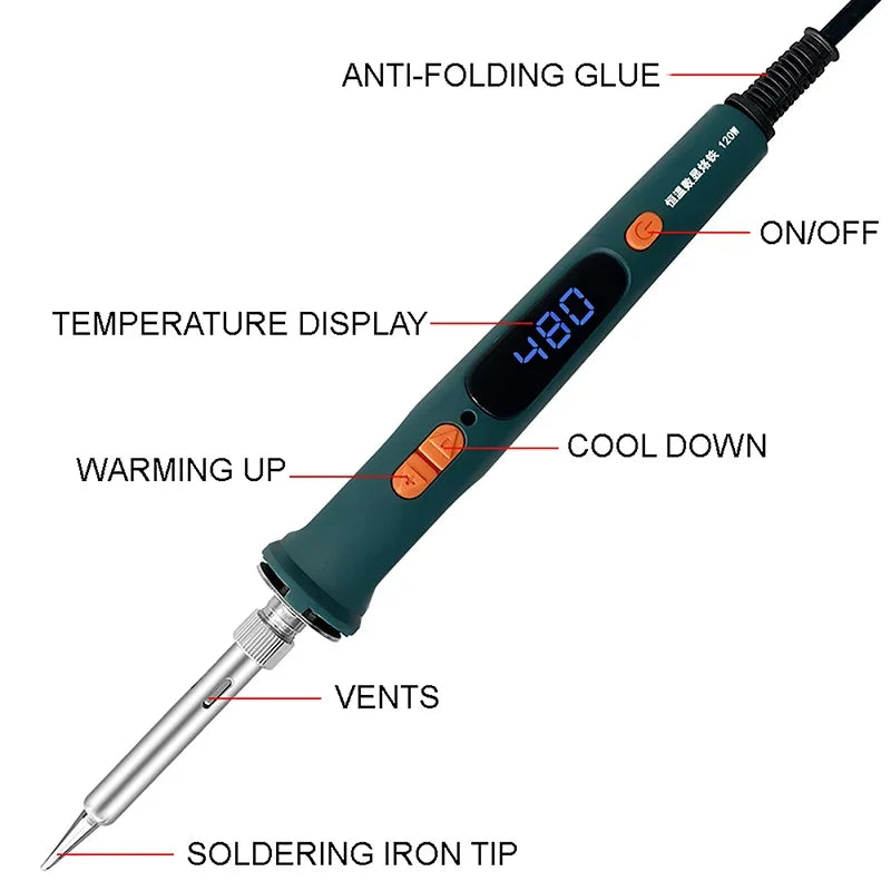 Electric Soldering Iron 220V 120W Soldering Iron Repair Soldering Tool Set LED Digital Display Adjustable Temperature 200-600℃