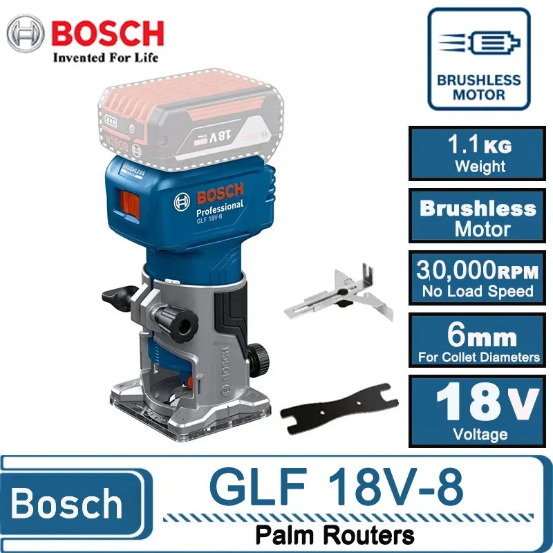 Défonceuse électrique Bosch GLF 18V-8 18V, machine à bois 30 000 tr/min, outil de menuiserie pour le travail du bois : finition, rainurage, sculpture, fraisage 
