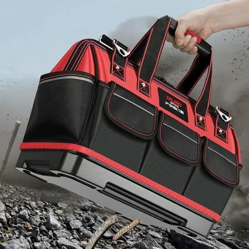 Sac à outils portable DELIXI en tissu Oxford 1680D avec fond en plastique, imperméable, durable et de grande capacité, idéal pour électricien et menuisier. 
