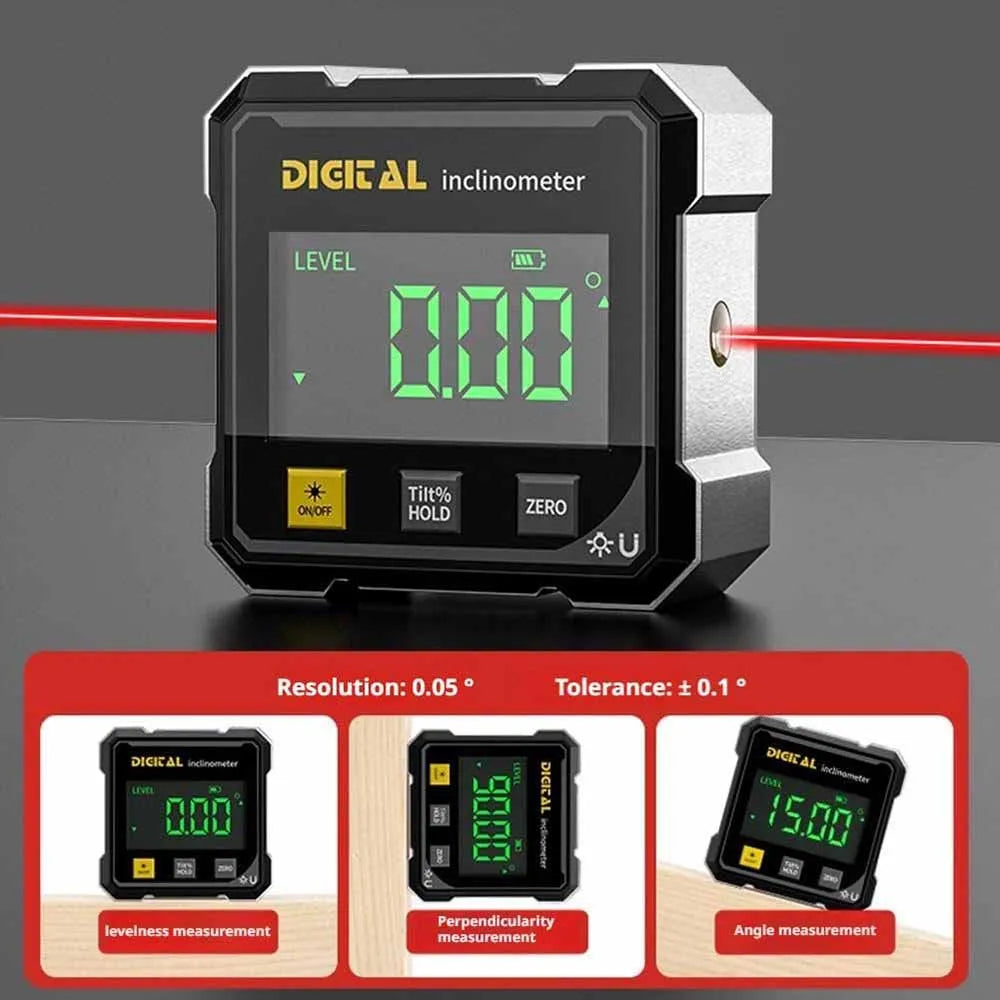 4-Side Magnetic Digital Angle Gauge With Laser Electronic Protractor Horizontometer Inclinometer Angle Ruler Slope Measuring