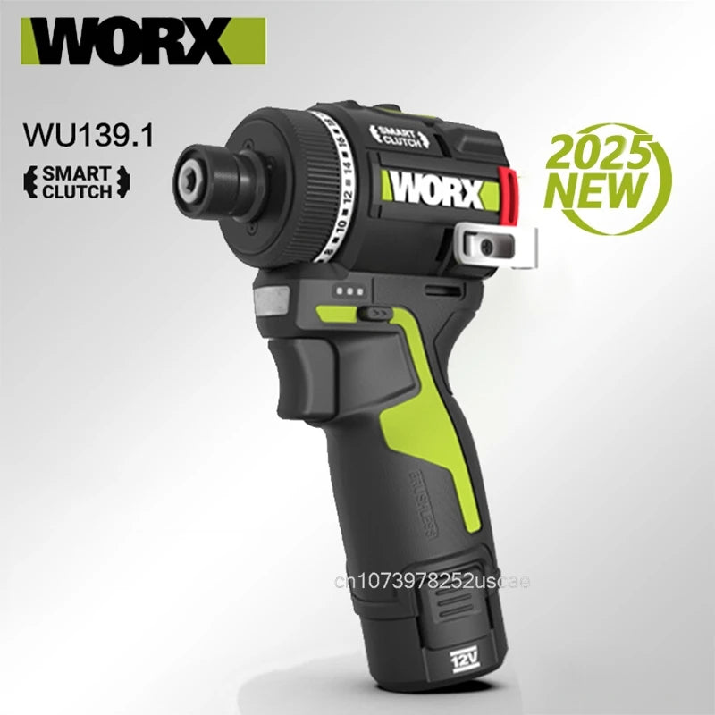 Worx WU139 Cordless Screwdriver Dual Speed 50Nm 12v 1800rpm 18+1 Brushless Motor Adjust Torque Univeral Green 12V Battery Pack
