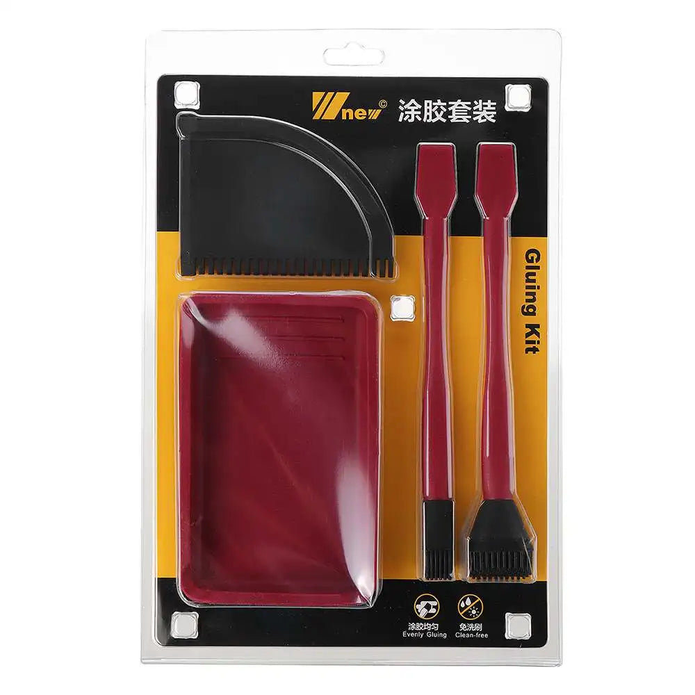 Wnew 4Pcs Silicone Glue Kit Wide Narrow Brush with Flat Scraper and Glue Tray Woodworking Gluing Kit Set