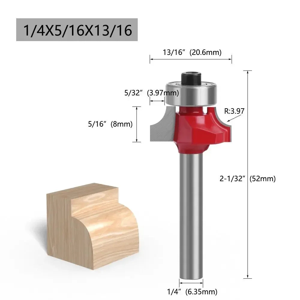 6.35mm Shank Corner Rounding End Mill Wood Carving Slotting Cutter with Bearing High Efficiency Woodworking Milling Cutter