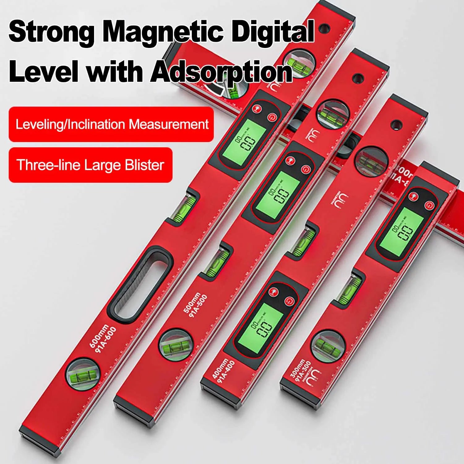 30/40/50cm Electronic Digital Display Level Ruler Magnetic Angle Meter Aluminum Alloy Level Protractor Inclinometer 90 Degree
