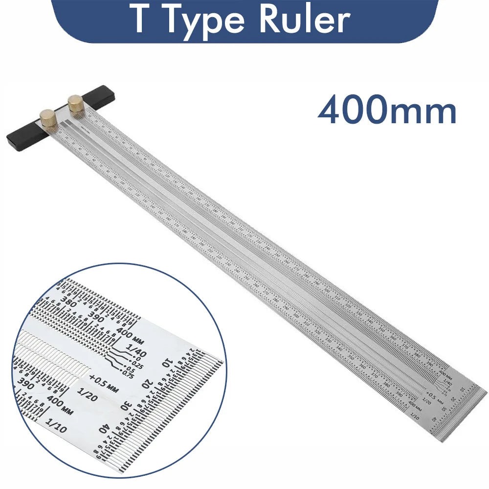 180-400mm High-Precision Scale Ruler T-Type Hole Ruler Stainless Woodworking Scribing Mark Line Gauge Carpenter Measuring Tool