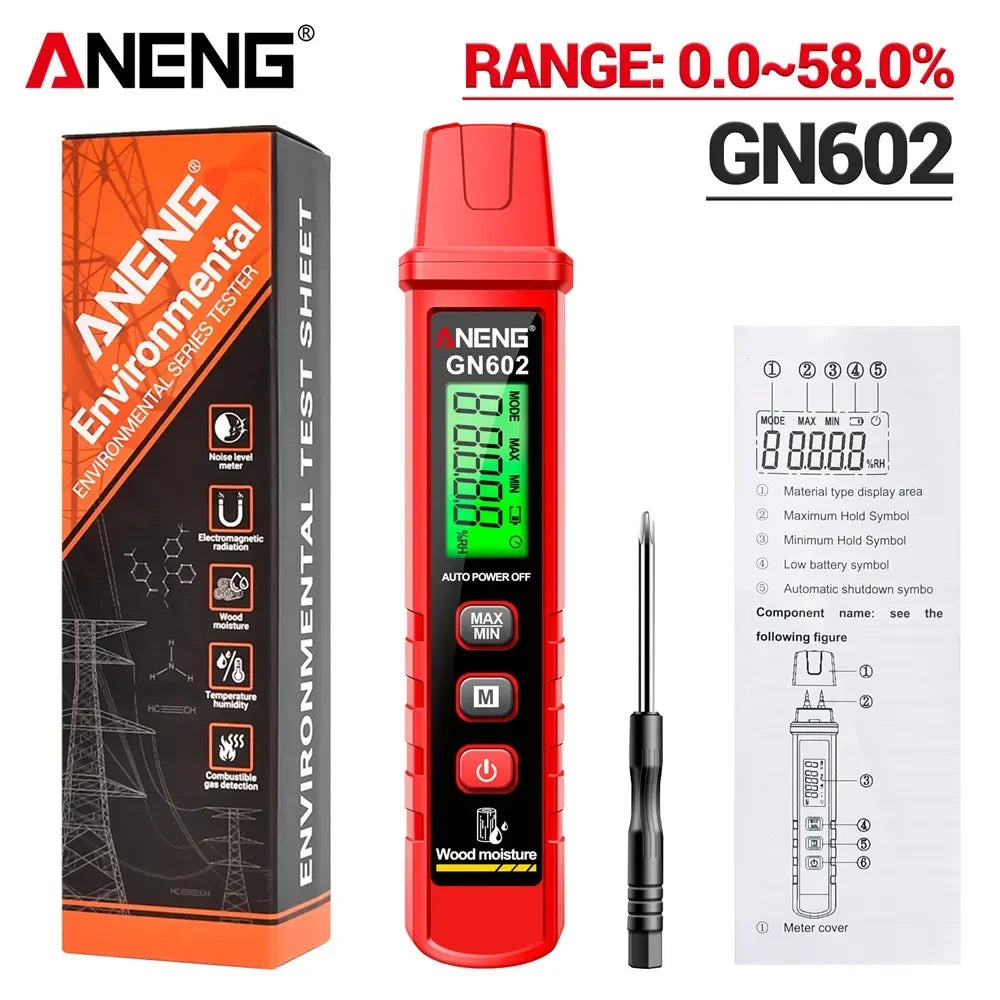 Portable Wood Moisture Meter ANENG GN602 wood moisture meter  0~58% Intelligent Moisture TesterMax/Mini Value Building Material
