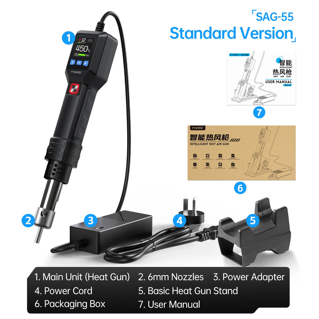 FNIRSI SAG-55 Handheld High-Temperature Hot Air Gun With Bracket Welding Hot Air Gun, Used For Welding Maintenance Tools