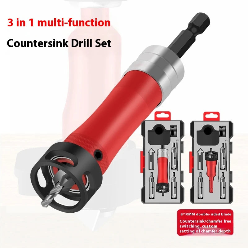 Countersink Drill Bit 3-in-1 Aluminum Alloy Body High Speed Steel Blades Adjustable 90 Degree Precision Universal Hex Shank