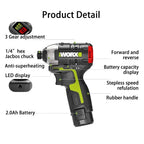 WORX Cordless Impact Screwdriver WU132 140Nm 12V 3300rpm Brushless Motor Adjust Torque Maintenance Power Tools Electric Drill