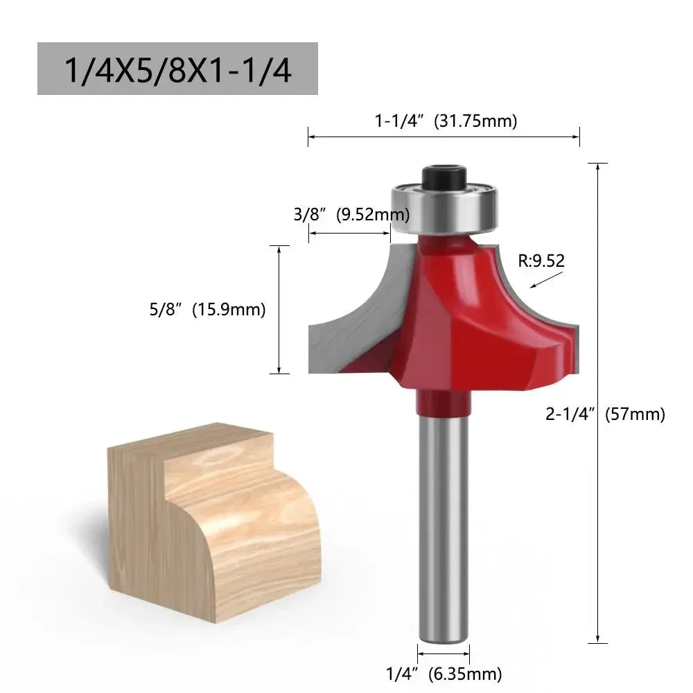 6.35mm Shank Corner Rounding End Mill Wood Carving Slotting Cutter with Bearing High Efficiency Woodworking Milling Cutter