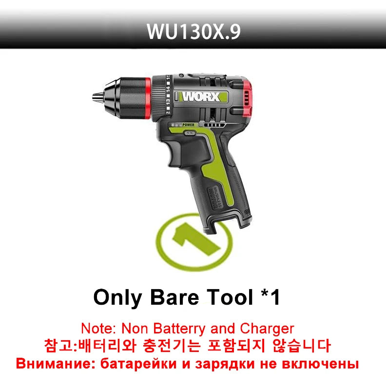 WORX WU130X 12V Cordless Electric Screwdriver Drill 40Nm Brushless Motor for Metalworking Home Lithium Battery Power Tools