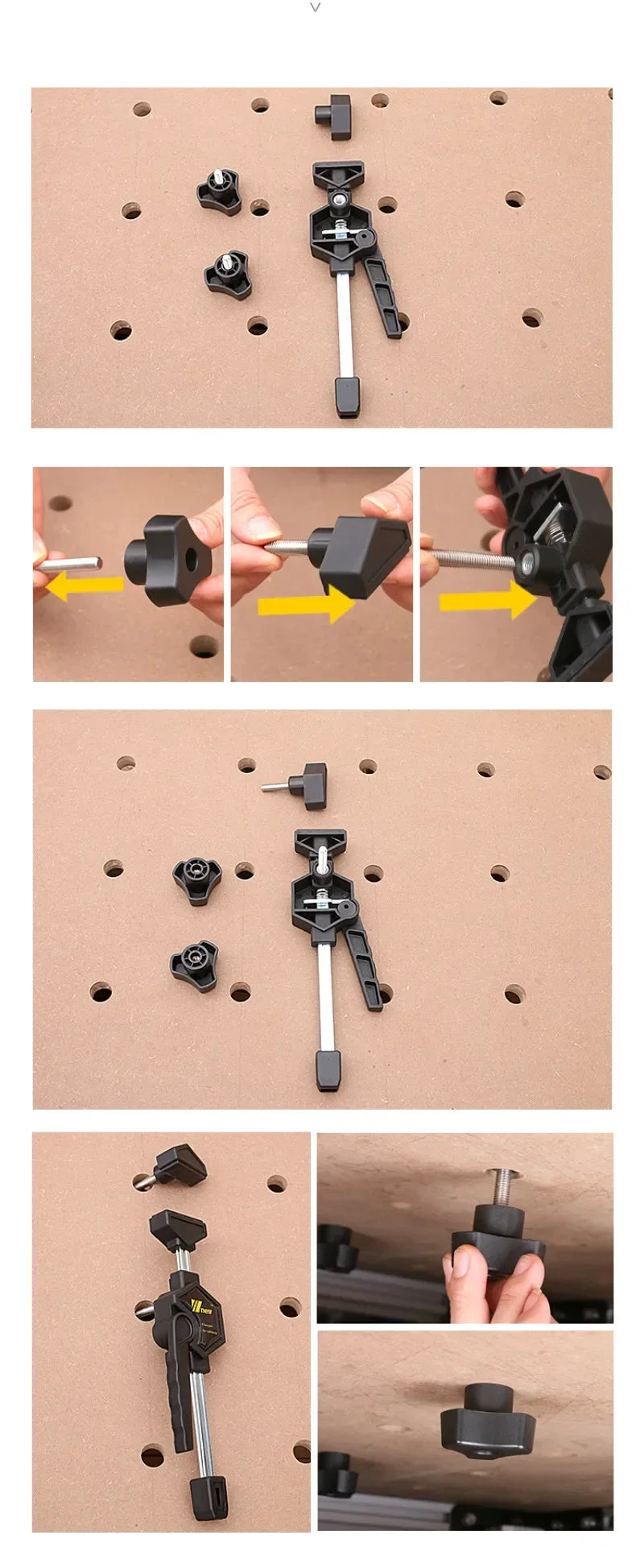 MFT Tischklemme, verstellbarer Rahmen, Schnellbefestigungsclip für Holzbearbeitung, 19/20-mm-Bohrung, Spannvorrichtungsset mit Ratschenlösewerkzeug 