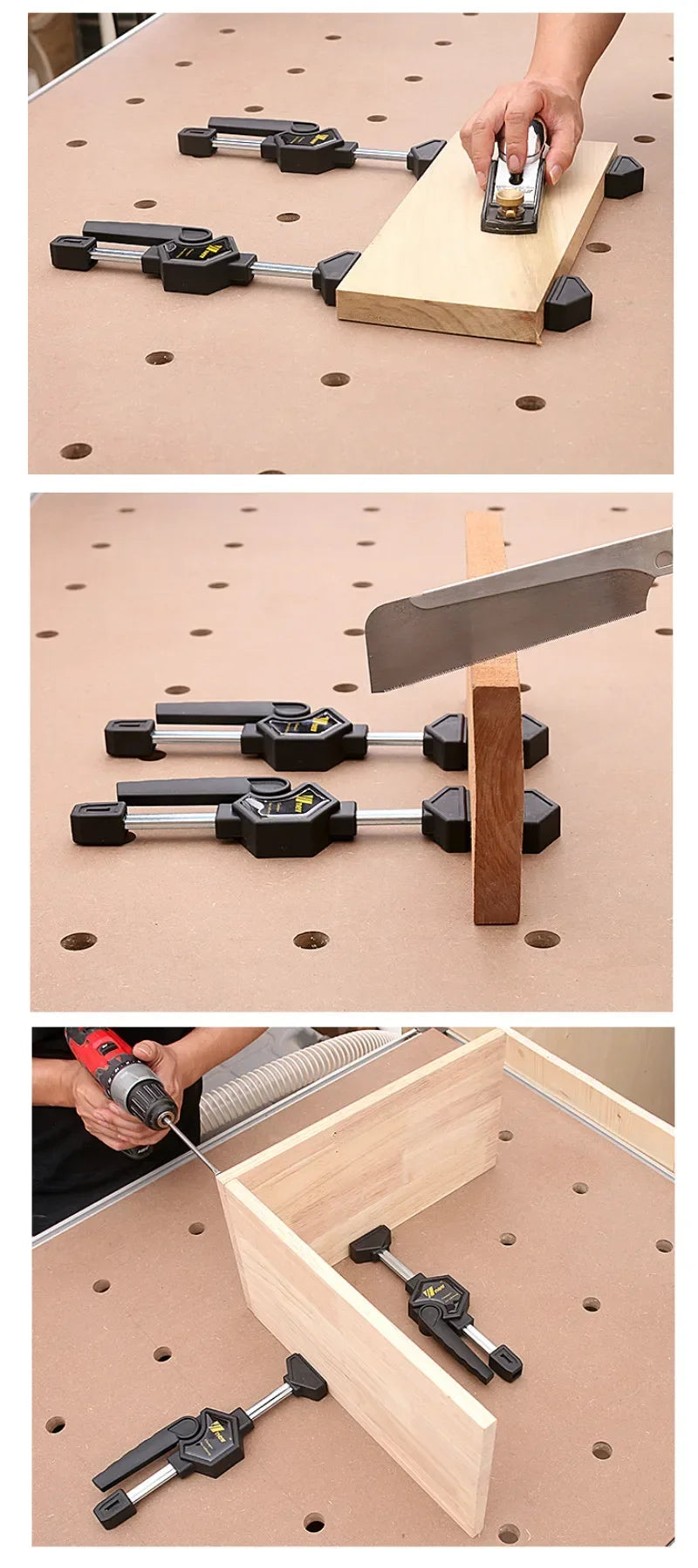 MFT Tischklemme, verstellbarer Rahmen, Schnellbefestigungsclip für Holzbearbeitung, 19/20-mm-Bohrung, Spannvorrichtungsset mit Ratschenlösewerkzeug 