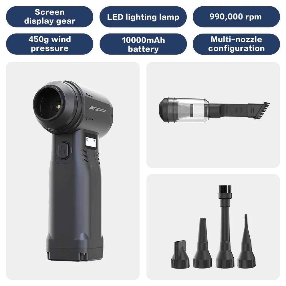 990000RPM Jet Fan LED Lighting Strong Blower Infinite Speed Regulation Blowing/Suction Brushless Duster Blower For Car Clean