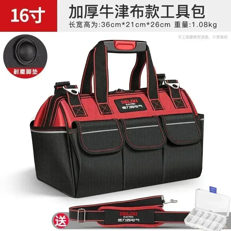 DELIXI Portable 1680D Oxford Tool Bag with Plastic Bottom Waterproof Durable Large Capacity Toolbag for Electrician Woodworker