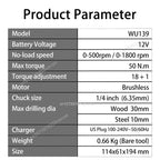 Worx WU139 Cordless Screwdriver Dual Speed 50Nm 12v 1800rpm 18+1 Brushless Motor Adjust Torque Univeral Green 12V Battery Pack