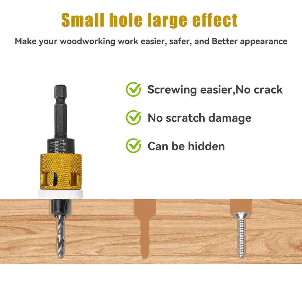 5pcs Countersink Drill Bit Set with Low Friction Depth Stop HSS M2 Tapered Drill Woodworking Tool with Carrying Case Countersink
