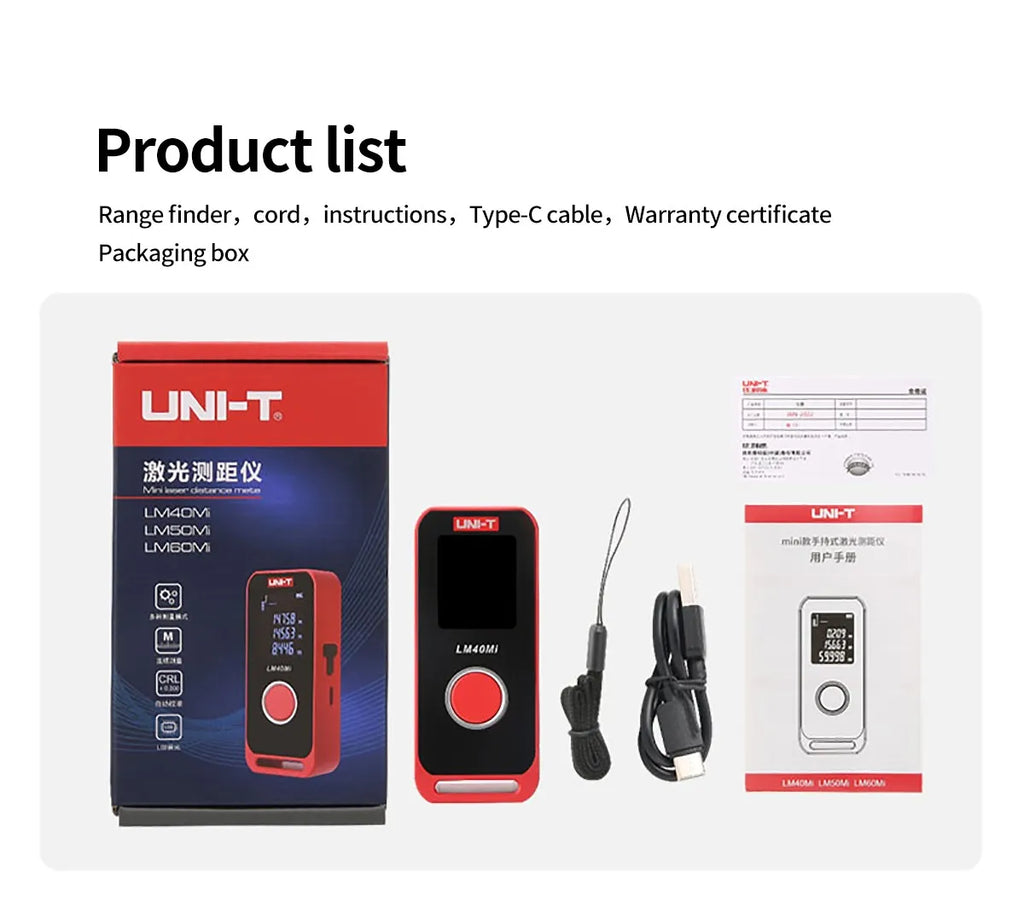 Télémètre laser miniature UNI-T 40 m/60 m, télémètre numérique avec affichage LED, rechargeable et portable 