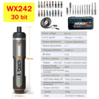 Kit de tournevis électriques Worx 4V WX242 : tournevis électriques sans fil intelligents, poignée rechargeable USB et 30 embouts. 
