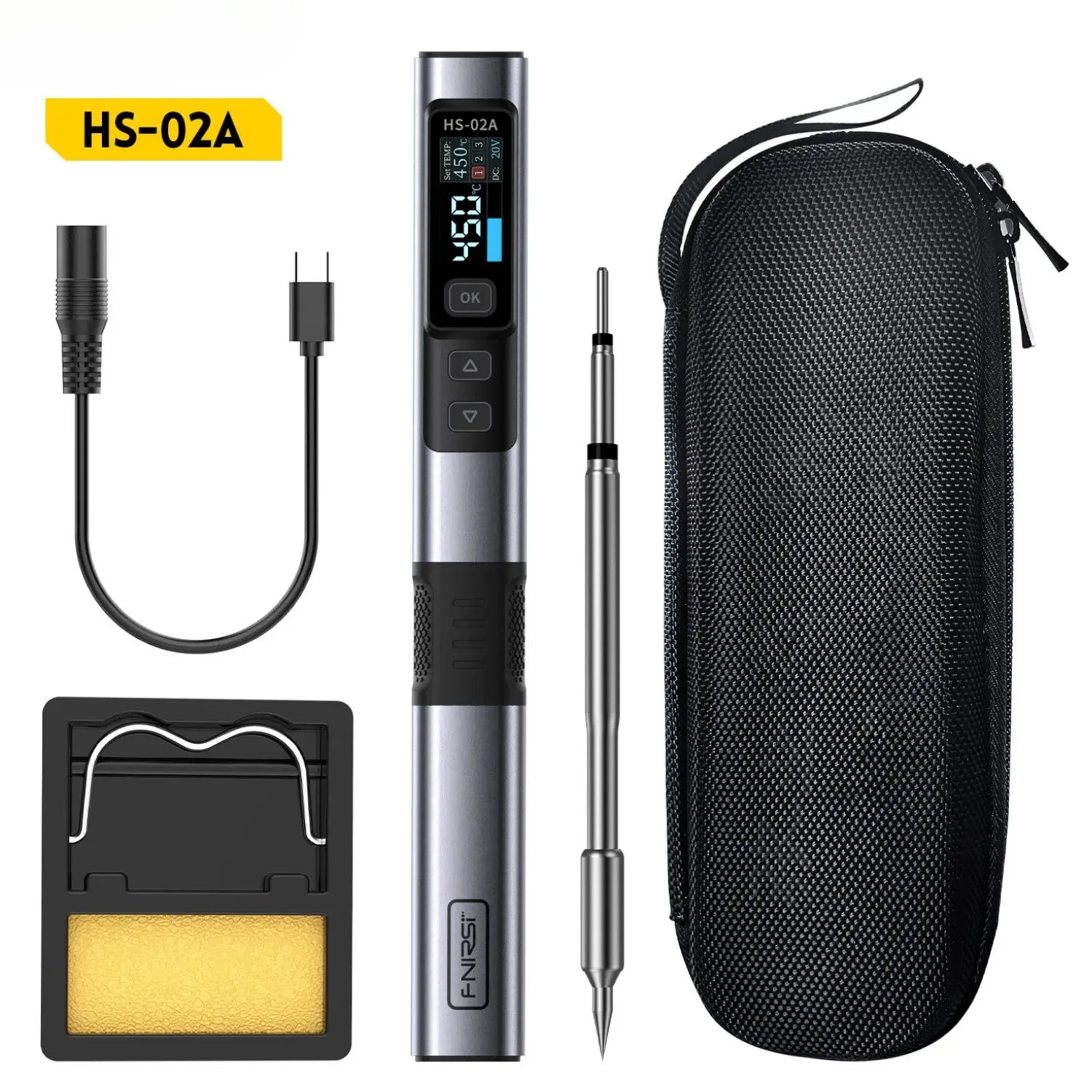 FNIRSI HS-02 Adjustable Temperature Soldering Iron DC 24V 100-450℃ Welding Solder Rework Station PD 100W Portable Repair Tool