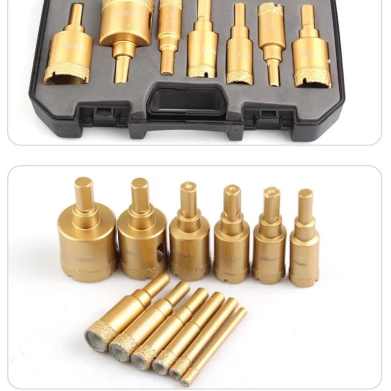 Diamond gold12pcs 6-35mm Brazing drill bit set box Angle Grinder Hole Opener Glass Marble Granite Ceramic Saw Kit Stone Reaming