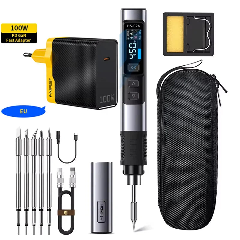 FNIRSI HS-02 Adjustable Temperature Soldering Iron DC 24V 100-450℃ Welding Solder Rework Station PD 100W Portable Repair Tool