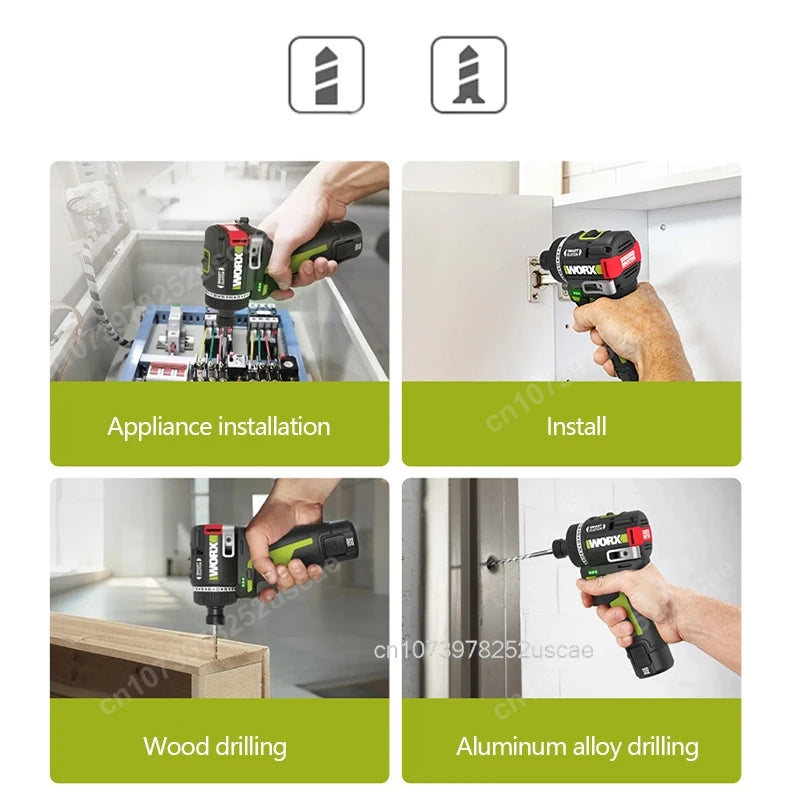 Worx WU139 Cordless Screwdriver Dual Speed 50Nm 12v 1800rpm 18+1 Brushless Motor Adjust Torque Univeral Green 12V Battery Pack