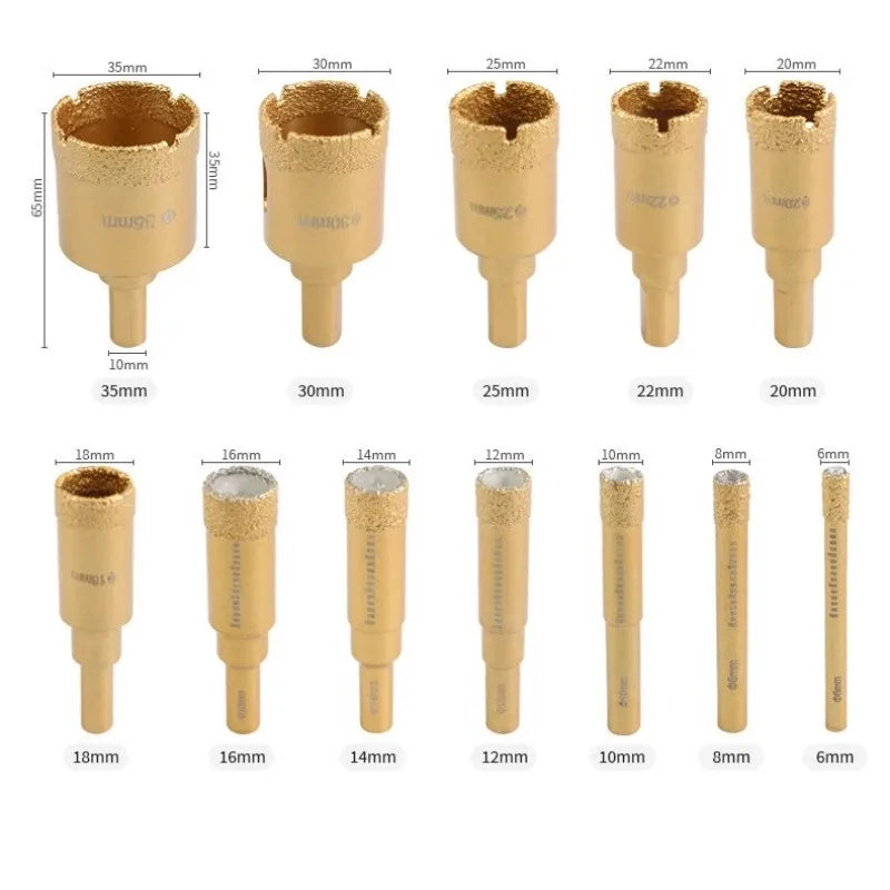 Diamond gold12pcs 6-35mm Brazing drill bit set box Angle Grinder Hole Opener Glass Marble Granite Ceramic Saw Kit Stone Reaming