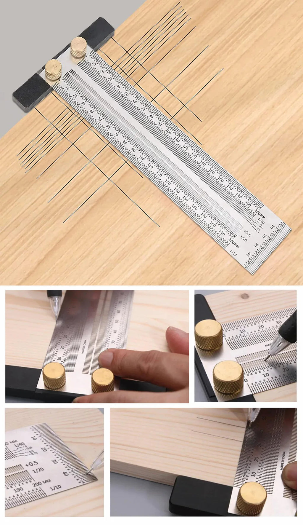 Règle graduée de haute précision 180-400 mm, règle en T avec trous, outil de traçage en acier inoxydable pour le travail du bois, outil de mesure pour menuisier 