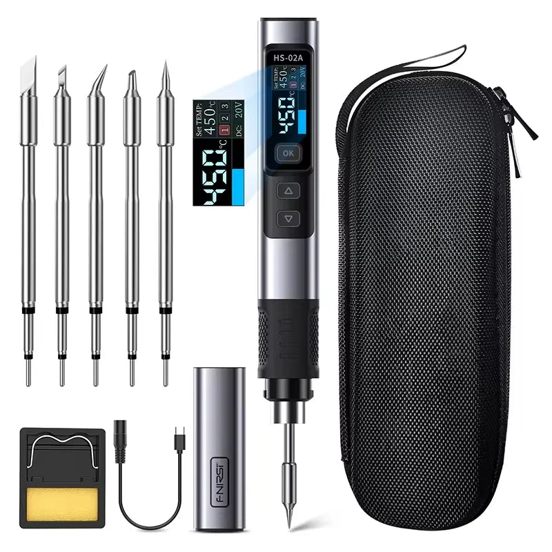 FNIRSI HS-02 Adjustable Temperature Soldering Iron DC 24V 100-450℃ Welding Solder Rework Station PD 100W Portable Repair Tool
