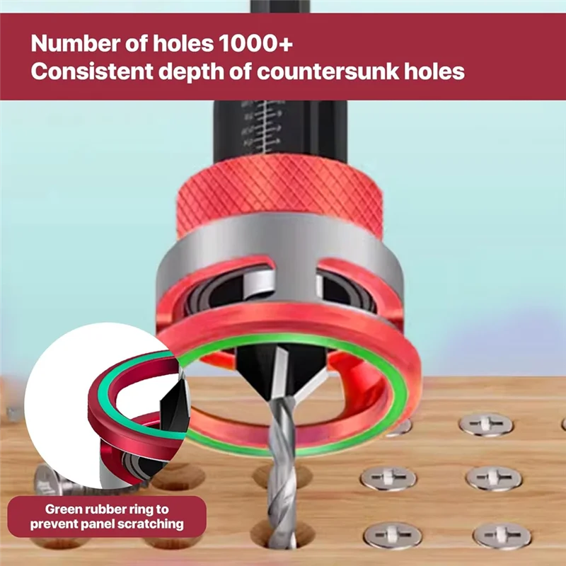 A03F-Wood Countersink Drill Bit Set 6-Piece Including Depth Stop Precision For Woodworking Drills