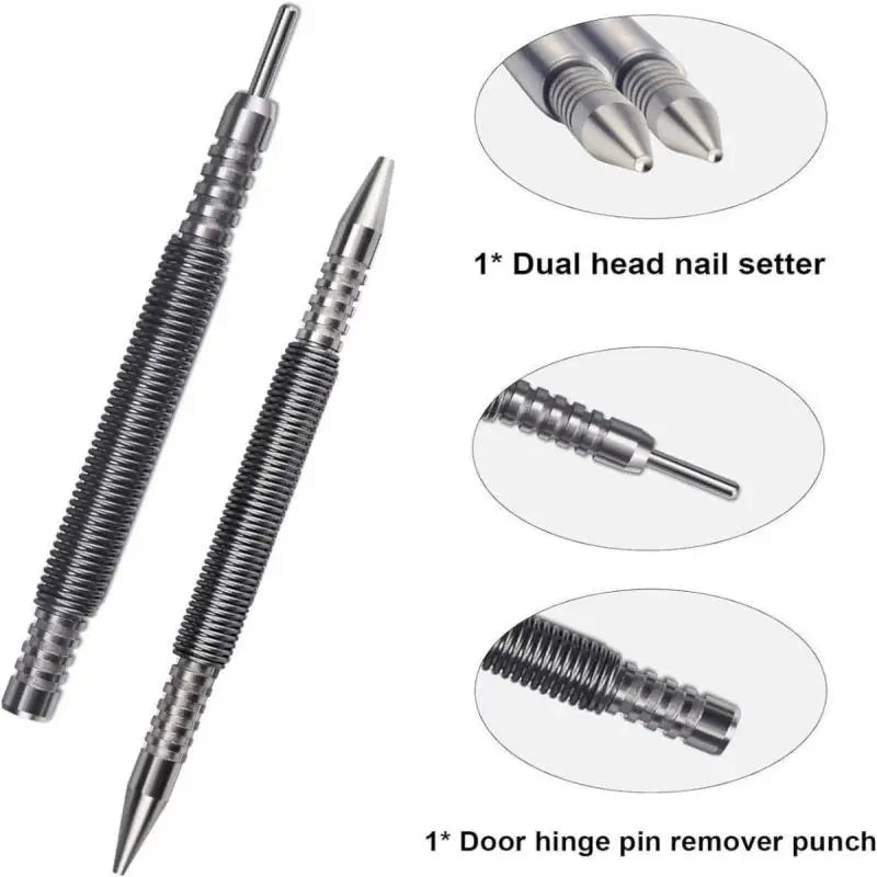 1Pcs Spring Center Punch Woodworking Metal Drill Hammerless Dual Head Nail Setter Spring Loaded Door Hinge Pin Remover Tools