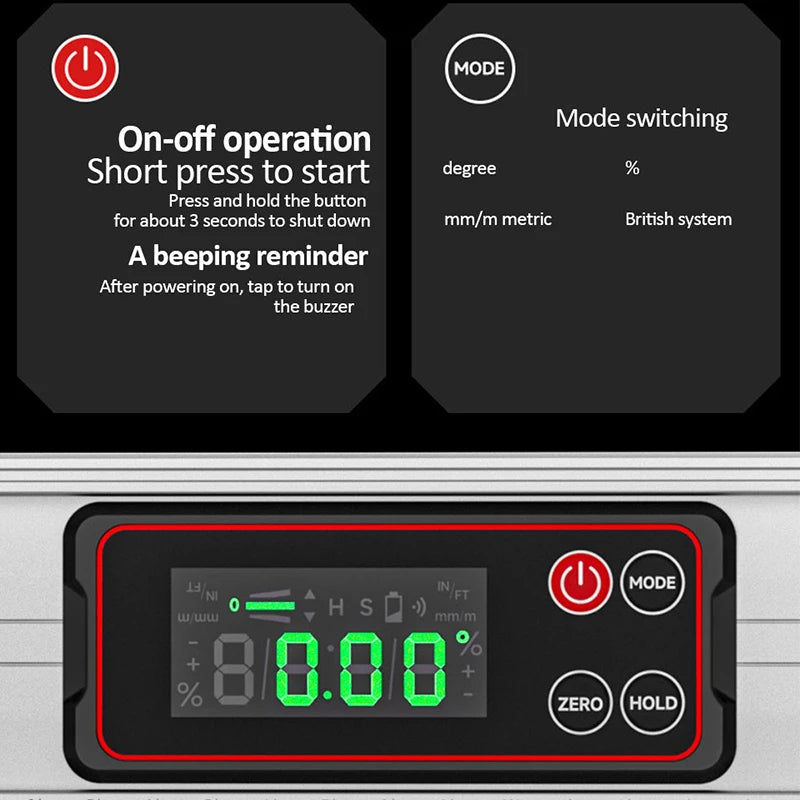 Digital Protractor Angle Finder Inclinometer Magnets Level Angle Slope 0-90 °Electronic Level Ruler  20-50MM with LED Display