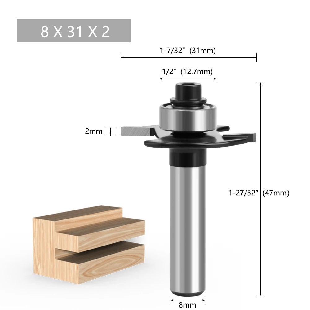 LAVIE  8mm Shank T-Sloting Biscuit Joint Slot Cutter Jointing Slotting Router Bit 2mm Height Milling Cutter Woodworking