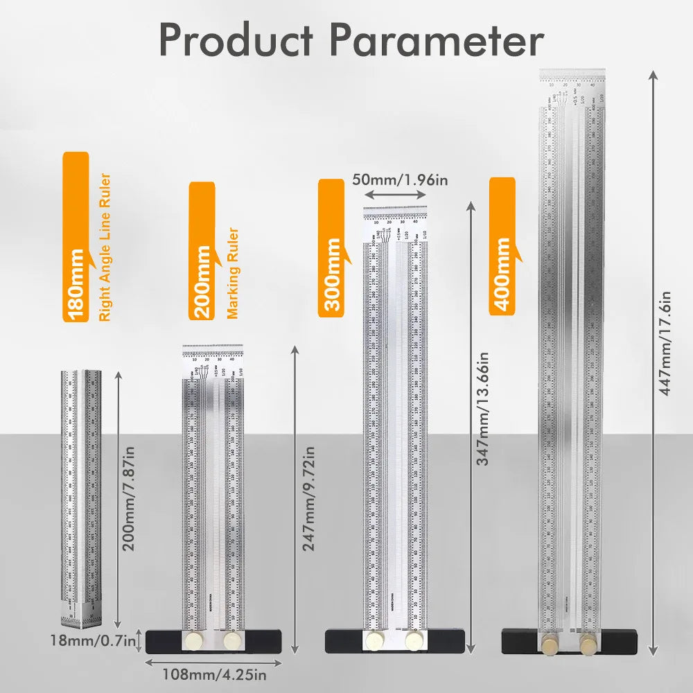 180-400mm High-Precision Scale Ruler T-Type Hole Ruler Stainless Woodworking Scribing Mark Line Gauge Carpenter Measuring Tool