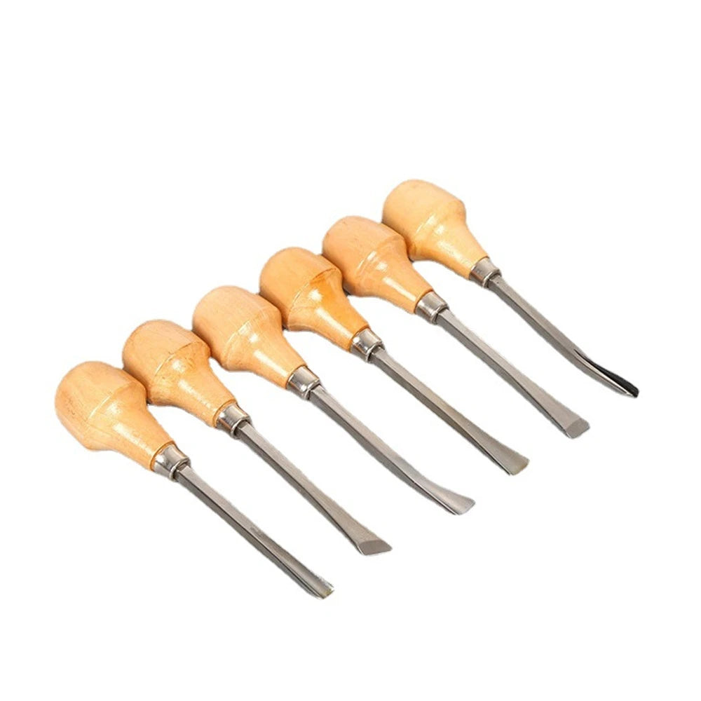 6Pcs 130mm Wood Carving Chisel Hand Knife Wood Carving Tools Professional Woodworking Graver Chisel Kit Gouges Cutting Tools