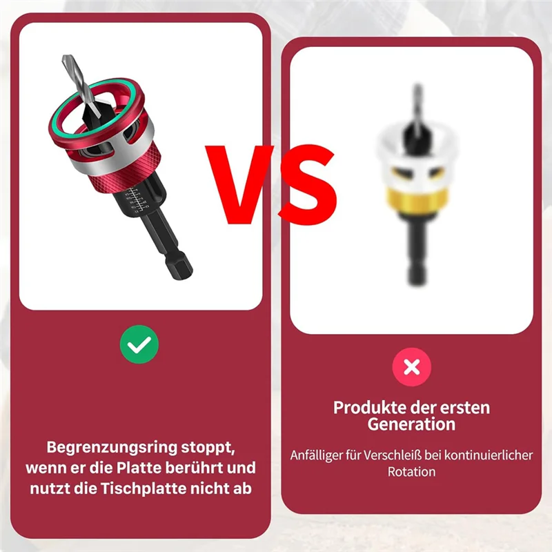 A03F-Wood Countersink Drill Bit Set 6-Piece Including Depth Stop Precision For Woodworking Drills