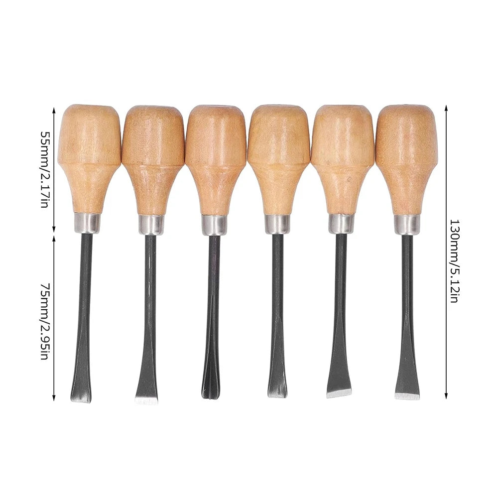 6Pcs 130mm Wood Carving Chisel Hand Knife Wood Carving Tools Professional Woodworking Graver Chisel Kit Gouges Cutting Tools