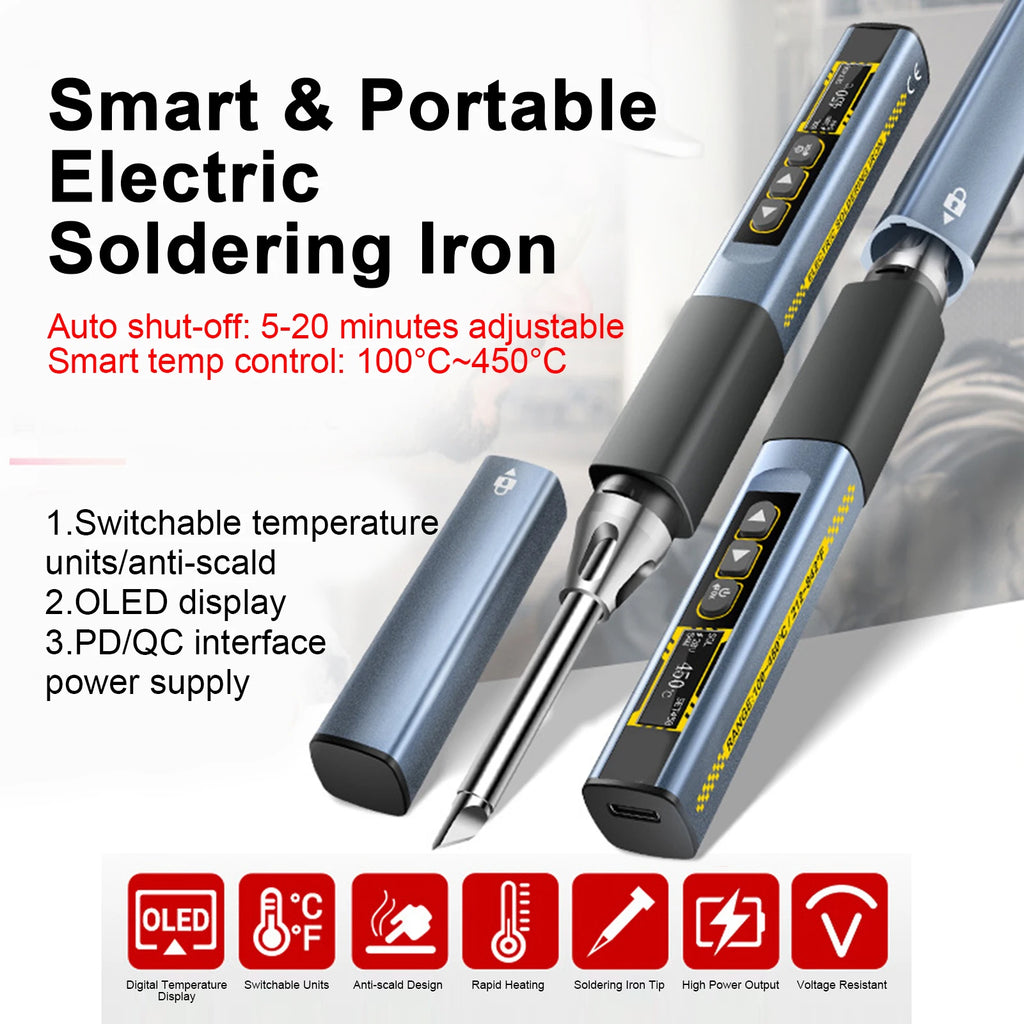 Electric Soldering Iron 96W Fast Heating Adjustable Temperature Soldering Iron with OLED Display for Electronics Repair