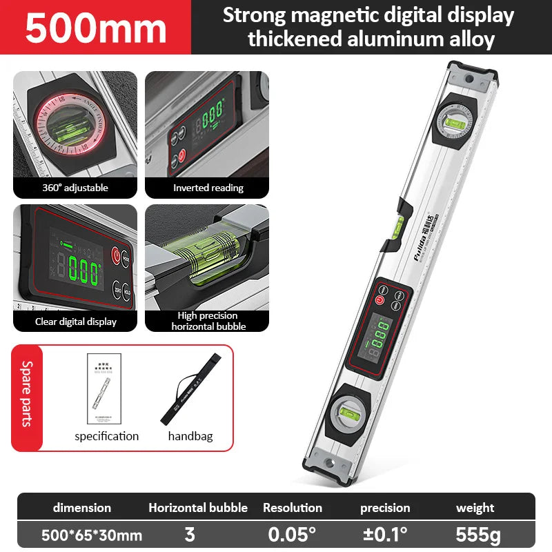 Digital Protractor Angle Finder Inclinometer Magnets Level Angle Slope 0-90 °Electronic Level Ruler  20-50MM with LED Display